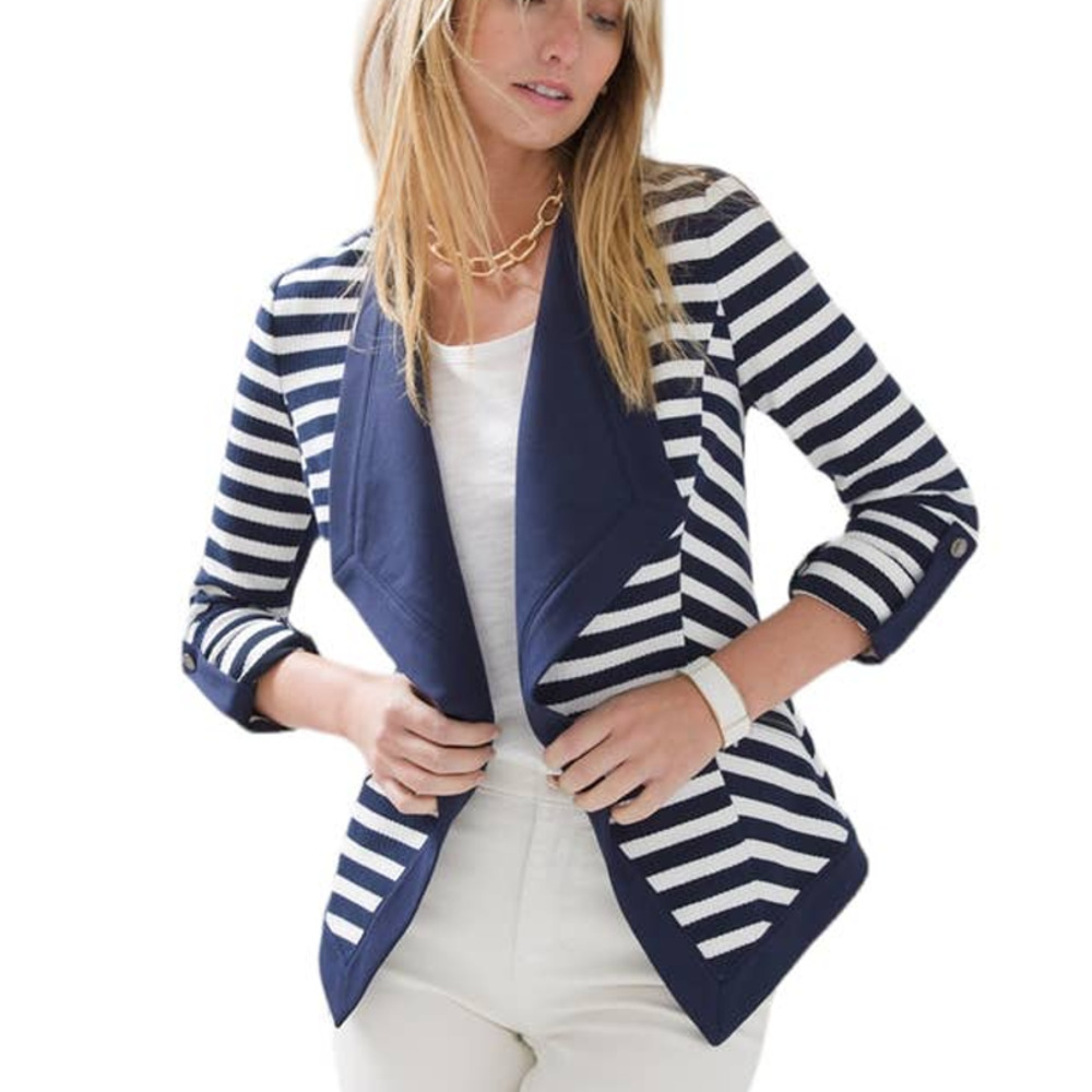 White House Black Market Navy and White Striped Blazer